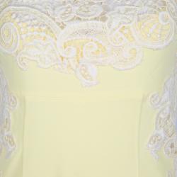 Pre Owned Ermanno Scervino Yellow Knit Lace Detail Sleeveless Dress S