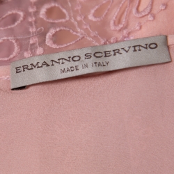 Pre Owned Ermanno Scervino Pale Pink Floral Lace Gathered Overlay Plunge Neck Sleeveless Dress M