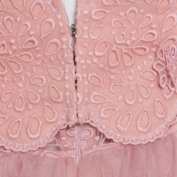 Pre Owned Ermanno Scervino Pale Pink Floral Lace Gathered Overlay Plunge Neck Sleeveless Dress M