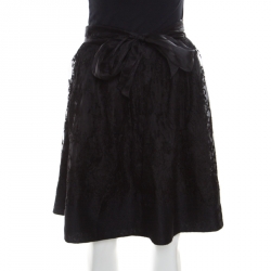 Black Cashmere And Silk Bend Floral Lace A Line Skirt