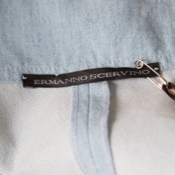 Pre Owned Ermanno Scervino Sky Blue Cotton Linen Flower Applique Detail High Waist Shorts S