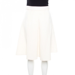 Ermanno Scervino Cream Textured Wool Inverted Pleat A Line Skirt S