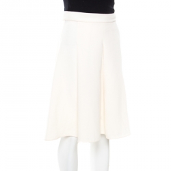 Ermanno Scervino Cream Textured Wool Inverted Pleat A Line Skirt S