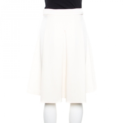 Ermanno Scervino Cream Textured Wool Inverted Pleat A Line Skirt S