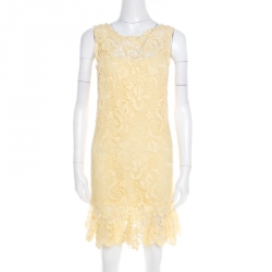 Yellow Guipure Lace Sleeveless Flounce Dress
