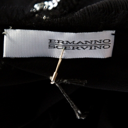 Pre Owned Ermanno Scervino Black Crinkled Silk Frayed Trim Sequined Maxi Dress L