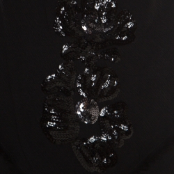 Pre Owned Ermanno Scervino Black Crinkled Silk Frayed Trim Sequined Maxi Dress L