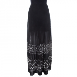 Ermanno Scervino Black Applique Border Detail Pleated Maxi Skirt M
