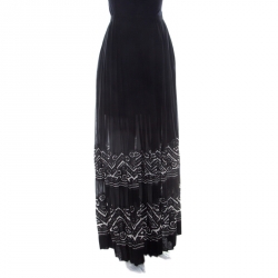 Ermanno Scervino Black Applique Border Detail Pleated Maxi Skirt M