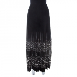 Ermanno Scervino Black Applique Border Detail Pleated Maxi Skirt M
