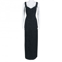 Escada Black Floral Jacquard Sleeveless Maxi Dress L
