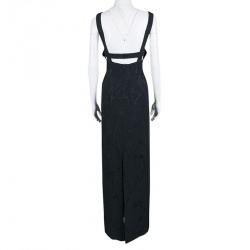 Escada Black Floral Jacquard Sleeveless Maxi Dress L