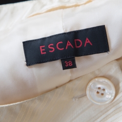 Pre Owned Escada Cream Silk Jacquard Waist Tie Detail Button Front Jacket M