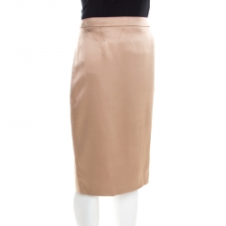 Pre Owned Escada Beige Silk Satin Tailored Pencil Skirt M