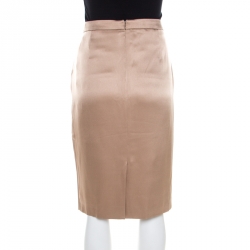 Pre Owned Escada Beige Silk Satin Tailored Pencil Skirt M