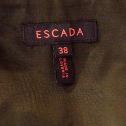Pre Owned Escada Dark Green Wool Leather Piping Detail Pencil Skirt L
