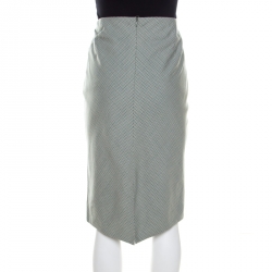 Pre Owned Escada Green Houndstooth Patterned Wool Rowena Pencil Skirt M