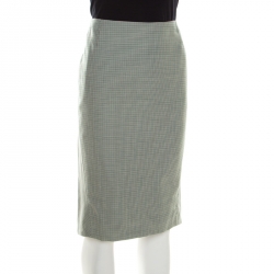 Pre Owned Escada Green Houndstooth Patterned Wool Rowena Pencil Skirt M