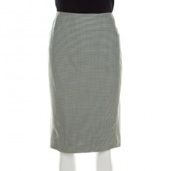 Pre Owned Escada Green Houndstooth Patterned Wool Rowena Pencil Skirt M