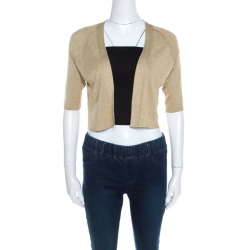 Escada Sandgold Lurex Knit Cropped Samanat Cardigan S