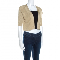 Escada Sandgold Lurex Knit Cropped Samanat Cardigan S