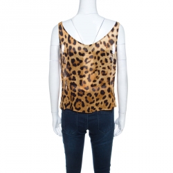 Pre Owned Escada Brown Leopard Print Sheer Silk Sleeveless Tank Top XL
