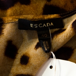 Pre Owned Escada Brown Leopard Print Sheer Silk Sleeveless Tank Top XL