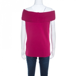 Pre Owned Escada Magenta Pink Rib Knit Off Shoulder SleevelessTop L