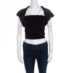 Escada Metallic Black Cotton Silk Cap Sleeve Cropped Shrug M 