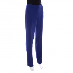 Pre Owned Escada Bluebell Blue Crepe High Waist Tovah Trousers L