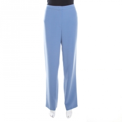 Escada Sky Blue Wool Crepe High Waist Tovah Trousers L