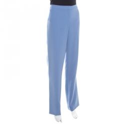Escada Sky Blue Wool Crepe High Waist Tovah Trousers L