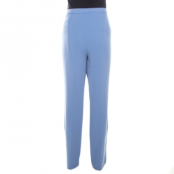 Escada Sky Blue Wool Crepe High Waist Tovah Trousers L