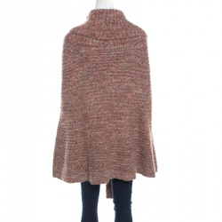Escada Multicolor Chunky Wool and Cashmere Knit Belted Turtle Neck Poncho L
