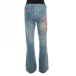 Escada Indigo Faded Effect Denim Embellished Flared Hose Jeans M