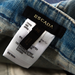 Escada Indigo Faded Effect Denim Embellished Flared Hose Jeans M