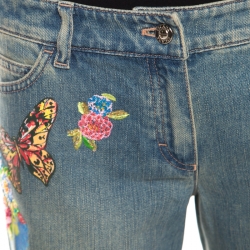 Escada Indigo Faded Effect Denim Embellished Flared Hose Jeans M