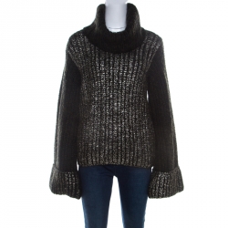 Escada Green Foil Printed Mohair Blend Turtleneck Sweater L