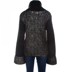 Escada Green Foil Printed Mohair Blend Turtleneck Sweater L
