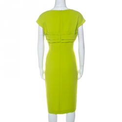 Pre Owned Escada Meadow Green Crepe Pleated Bodice Detail Sleeveless Danicara Dress L