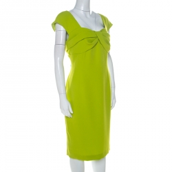 Pre Owned Escada Meadow Green Crepe Pleated Bodice Detail Sleeveless Danicara Dress L
