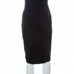 Pre Owned Escada Black Stretch Knit Paneled Roselis Pencil Skirt M