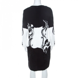 Pre Owned Escada Monochrome Floral Embroidered Daby Shift Dress M