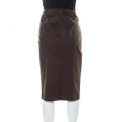 Pre Owned Escada Military Green Cotton Topstitch Detail Pencil Skirt M