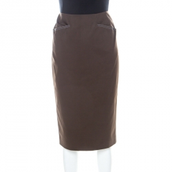 Pre Owned Escada Military Green Cotton Topstitch Detail Pencil Skirt M