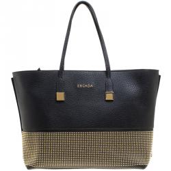 Pre Owned Escada Black Leather Studded Zip Tote