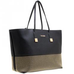 Pre Owned Escada Black Leather Studded Zip Tote