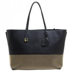 Pre Owned Escada Black Leather Studded Zip Tote