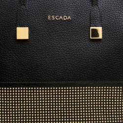 Pre Owned Escada Black Leather Studded Zip Tote