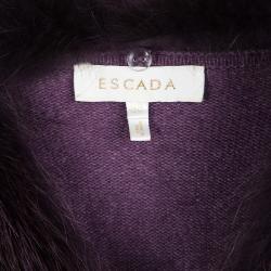 Pre Owned Escada Purple Wool Raccoon Fur Collar Detail Cardigan and Trouser Set M